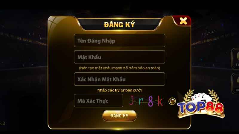 Giao diện đăng ký tài khoản và tải app Top88 phiên bản 2026