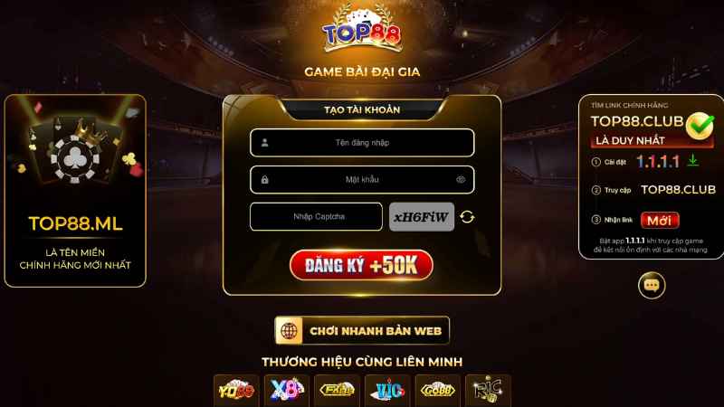 Giao diện trang chủ Top88 hiện đại, thân thiện và dễ sử dụng cho mọi nền tảng